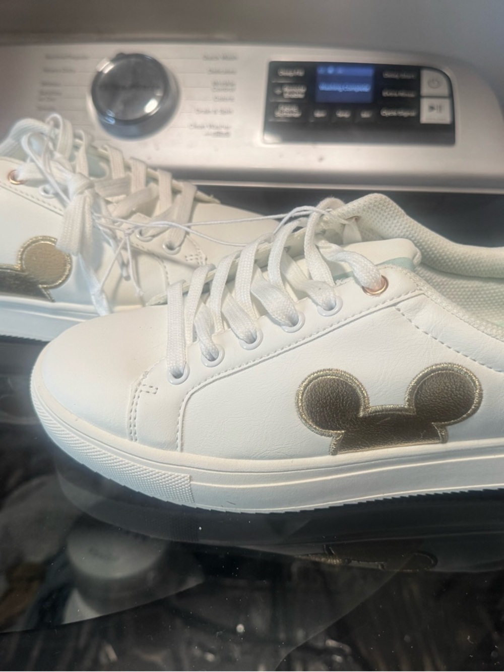 Women’s White Disney Sneakers with Gold Mickey Accent from Disney World